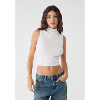 Stradivarius White Mini Mock Neck Top Size S