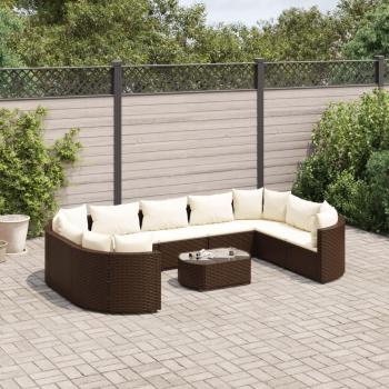 10-Piece Brown Poly Rattan Garden Sofa Set with Cushions