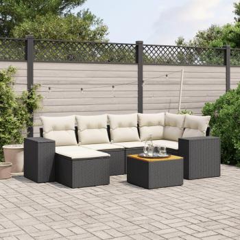 Set de comedor de jardín 7 pzas con cojines, ratán sintético negro