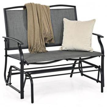 Costway 2-Person Grey Metal Patio Glider Rocking Bench Double Chair Loveseat Outdoor Bench