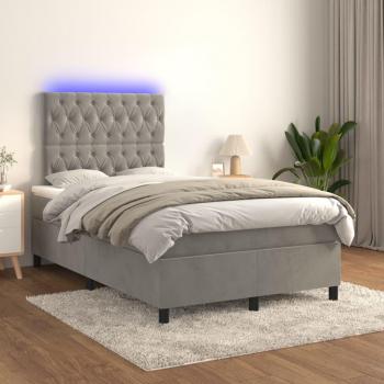 Cama box spring con colchón de muelles y LED gris claro 120x200 cm terciopelo