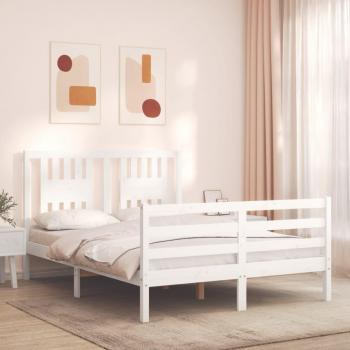 Estructura de cama de matrimonio con cabecero de madera maciza blanca vidaXL