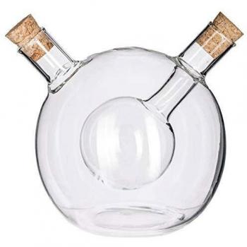 Botella 2 en 1 de Aceite y Vinagre - Transparente - Vidrio y Corcho - 9,5 cm