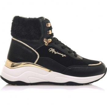 Zapatillas Deportivas Abotinadas con Cuña y Detalle de Pelo Mariamare 63346 para Mujer en Color Negro