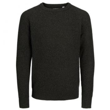 Jersey de punto Jack & Jones de hombre con estructura, cuello redondo, color verde oscuro, talla XL y detalles en negro