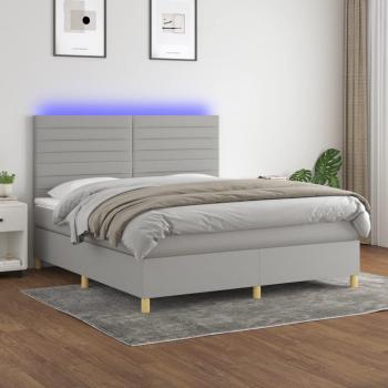 Colchón de cama box spring con muelles y tela LED gris claro 180x200 cm