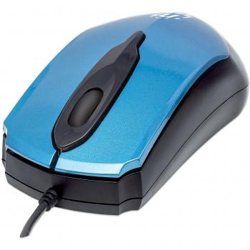 Manhattan Edge USB Wired Mouse, Blue, 1000dpi, USB-A, Optical, Compact, Three Button with Scroll Wheel, Low friction base, Blister