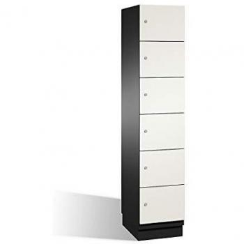 Armario de compartimentos bajo llave C+P Cambio 6 compartimentos, puerta HPL, color negro y blanco, ancho 400 mm
