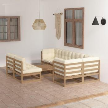 Conjunto de muebles de jardín 8 piezas con cojines - madera de pino maciza