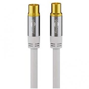 Cable de antena para TV (135 dB, 4 conectores dorados, conector coaxial hembra (5,0 m), color blanco
