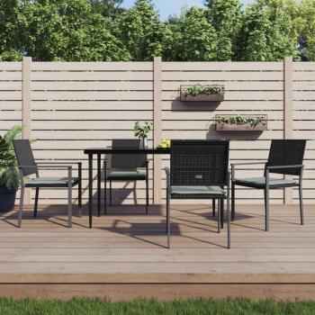 Black Poly Rattan Garden Chairs with Cushions - 4 Piece Set (54x62.5x89 cm)