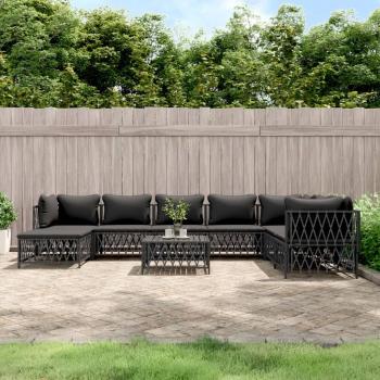 vidaXL 9-Piece Anthracite Steel Garden Lounge Set with Cushions