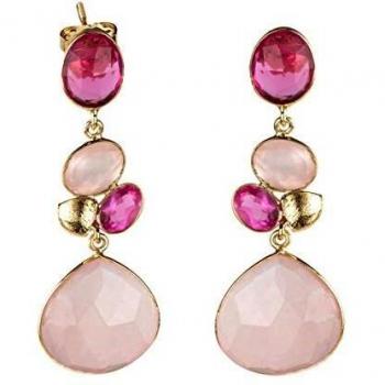 VIDAL & VIDAL Pendientes largosOro con Piedras de colores rosados y cuarzo