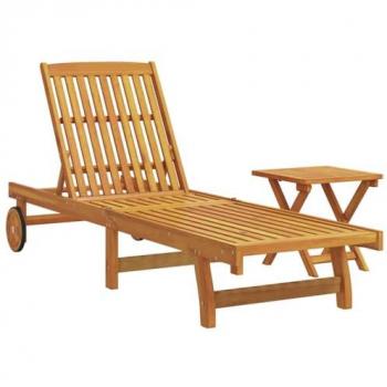 Acacia Wood Sun Lounger with Table, Outdoor Reclining Chair