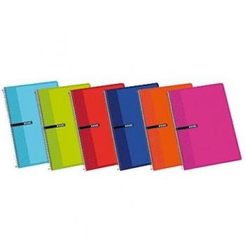 Enri 100430064 - Pack de 5 cuadernos con espiral simple, Liso, tapas duras, colores surtidos