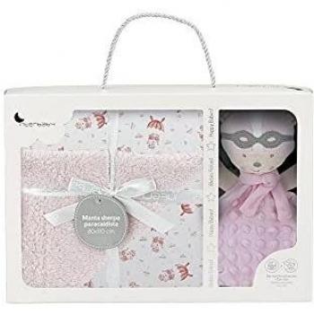 Interbaby Set Regalo para bebés: Manta Paracaidista Rosa con Borreguillo y dudu