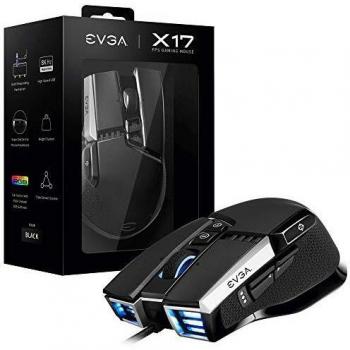 EVGA X17 Ratón para Gaming, Cableado, Negro, Personalizable, 16,000 DPI, 5 Perfiles, 10 Botones, Ergonómico 903-W1-17BK-K3