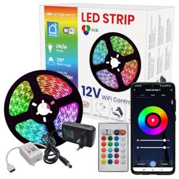Tira LED Wifi RGB de 5 Metros, 12V, 16 Millones de Colores, Sincronización Musical y Modos Dinámicos, Control App Smart Life y Mando a Distancia, Compatible con Alexa y Google