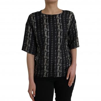 Dolce & Gabbana Black Silk Blouse T-Shirt with Keychain - IT42|M, Size S