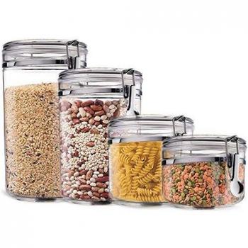 Alimentos almacenamiento envases frasco set - Cereal envase aire apretado botes con tapas para el café seco de harina de arroz acrílico plástico frasco hermético de cristal fija para cocina