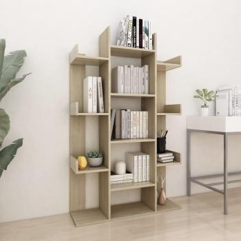 Estantería de madera de ingeniería 86x25,5x140 cm en colores Blanco, Negro y Roble Sonoma para oficina, estudio y dormitorio - Mueble de almacenaje y librería