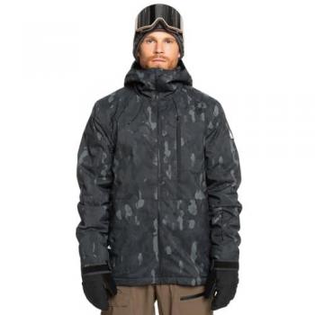 Chaqueta de esquí Quiksilver Mission gris oscuro para hombre, con capucha y estampado, talla S