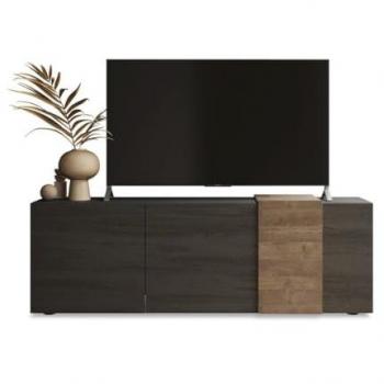 Mueble de TV Plutón con 3 puertas batientes en titanio y rovere mercure - L181 cm