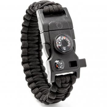 steinbock7 ® supervivencia pulsera de 16 en 1, Paracord, silbato, pedernal, cuchillo, brújula, termómetro, Multi Tool, negro