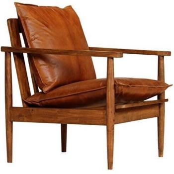 vidaXL Sillón Vintage Retro Cuero Madera Acacia Silla Salón Comedor Habitación