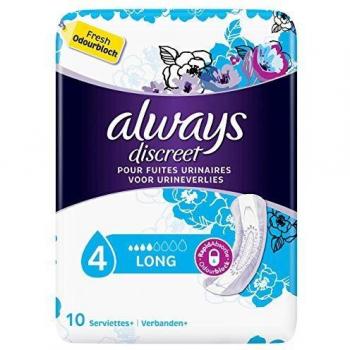 Compresas Always Discreet Largas para Incontinencia y Control de Vejiga - Paquete de 10 Unidades