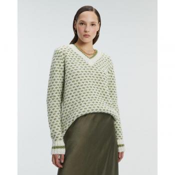 Andam Jersey de mujer estampado con escote de pico y manga larga
