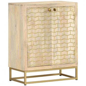 Aparador de madera maciza de mango con 2 puertas, dimensiones 55x30x70 cm, color marrón