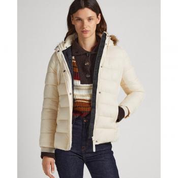 Pepe Jeans May Short Beige - Chaqueta Corta Acolchada para Mujer con Capucha de Pelo Desmontable