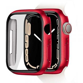 Funda Protectora Ultra Delgada de PE con Cristal Templado para Apple Watch 7/8 (45mm) - Rojo