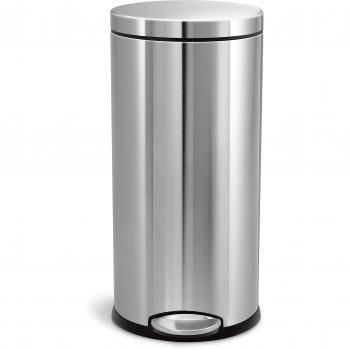 Simplehuman CW1810 - Cubo redondo con pedal, de acero inoxidable, acabado cepillado, 30 l, color gris
