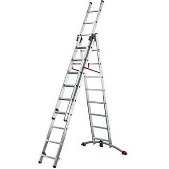 Hailo ProfiLOT.3 - Escalera industrial 3 tramos de aluminio con estabilizador curvo LOT-SYSTEM