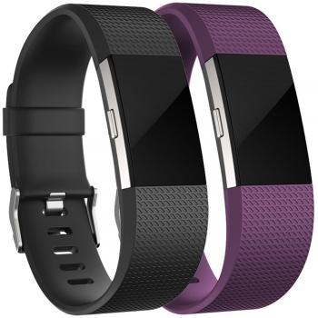 Fitbit Charge 2 Correa, HUMENN Edición Especial Deportes Recambio de Pulseras Ajustable Accesorios para Fitbit Charge 2 Grande #2 Negro+Ciruela