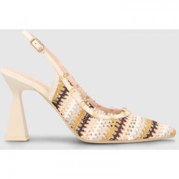 Zapatos de salón destalonados de mujer en piel de color blanco roto