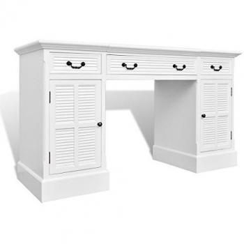 vidaXL Escritorio elegante de madera blanca con puertas y cajones