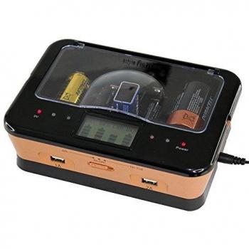 Cargador Universal FISHTEC para Pilas Recargables AA, AAA, C, D y 9V + Alkalinas + USB, capacidad para 4 pilas