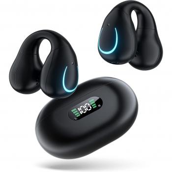 Auriculares Bluetooth de conducción ósea tipo manguito inalámbrico OWS Erssimo con LED numérico y sonido abierto, color negro