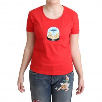Moschino Red Printed Cotton Short Sleeves Tops Blouse T-shirt - IT42|M, Female, Size: S