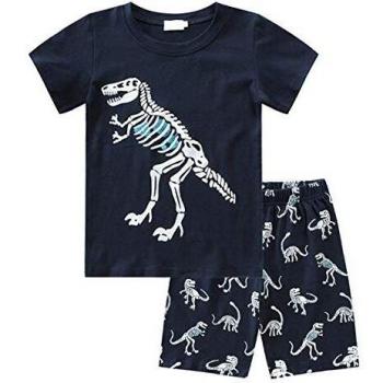 MIXIDON Pijama Corto para niños pequeños con diseño de Dinosaurio y Tren de algodón PJS, 2 Piezas, Ropa de Dormir para niños
