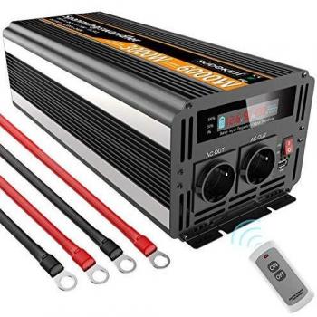 Inversor de Corriente 3000 6000w Convertidor de Voltaje de 12v a 230v Ttransformador de Corriente de Onda Sinusoidal Modificada Pantalla LCD,Puerto USB,2 Tomas de CA