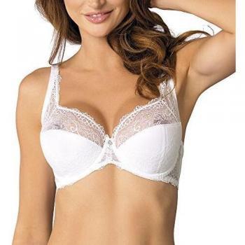 Gorteks Scarlet/B3 Sujetador Semi-Acolchado De Copa Entera Con Encaje Floreado Estampado Tirantes Regulables No Extraíbles Con Aros -, Blanco,105E