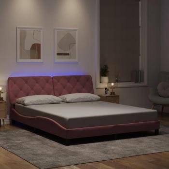 Estructura de Cama con Luces LED Rosa 160x200 cm Terciopelo
