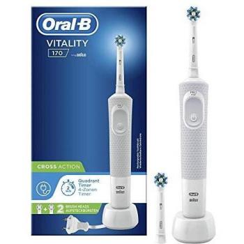Oral-B Vitality 170 Cepillo Eléctrico Recargable Con Tecnología De Braun, 1 Mango Blanco, 2 Cabezales De Recambio