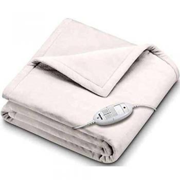 Beurer HD75UK Electric Throw - White | Breathable Heated Throw for Sofa and Bed | Ultra-Soft Fleece Fibres | 6 Temperature Settings | Automatic Switch-Off | Machine-Washable | 180 x 130 cm, 424.16