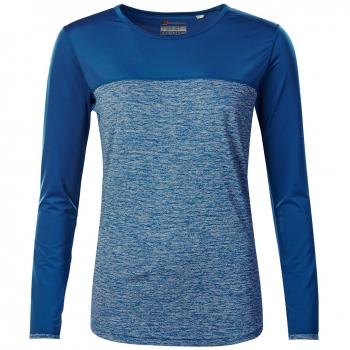 berghaus Mujer Voyager Tech tee Manga Larga Cuello Redondo Manga Larga Camiseta, Mujer, Voyager Tech tee Long Sleeve Crew Neck, Galaxy Blue Marl/Galaxy Blue, L