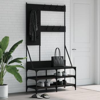 Perchero con Zapatero VidaXL, Soporte para Ropa y Estantes de Zapatos, Color Roble Ahumado, Roble Sonoma, Gris Sonoma, Dimensiones 100x40x184 cm